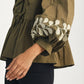 Olive Green Bow Front Blouse with Embroidered Balloon Sleeves