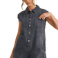 Sleeveless Dark Wash Denim Romper Pocket Detail with Snap Buttons