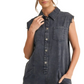 Sleeveless Dark Wash Denim Romper Pocket Detail with Snap Buttons
