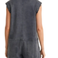 Sleeveless Dark Wash Denim Romper Pocket Detail with Snap Buttons