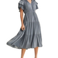 Blue Tiered Tie Neck Detail Midi Dress with Ruffle Sleeves