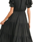 Black Tiered Tie Neck Midi Dress with Ruffle Sleeves