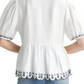 White Embroidered Puff Sleeve Bow Blouse