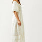 White Eyelet Puff Sleeve Maxi Dress with Smocked Bodice