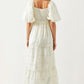 White Eyelet Puff Sleeve Maxi Dress with Smocked Bodice