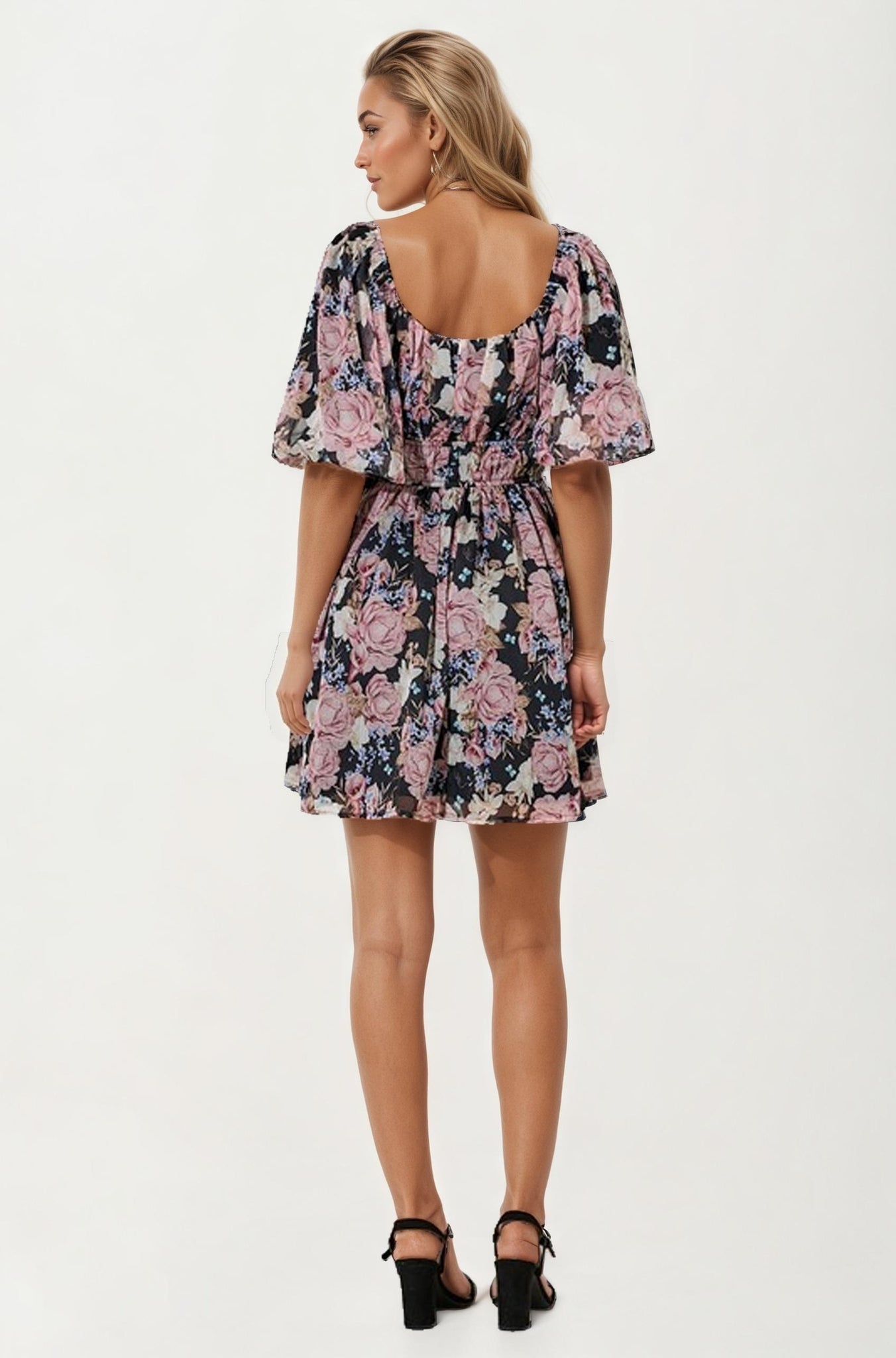 Puff Sleeve Floral Mini Dress with Smocked Waist