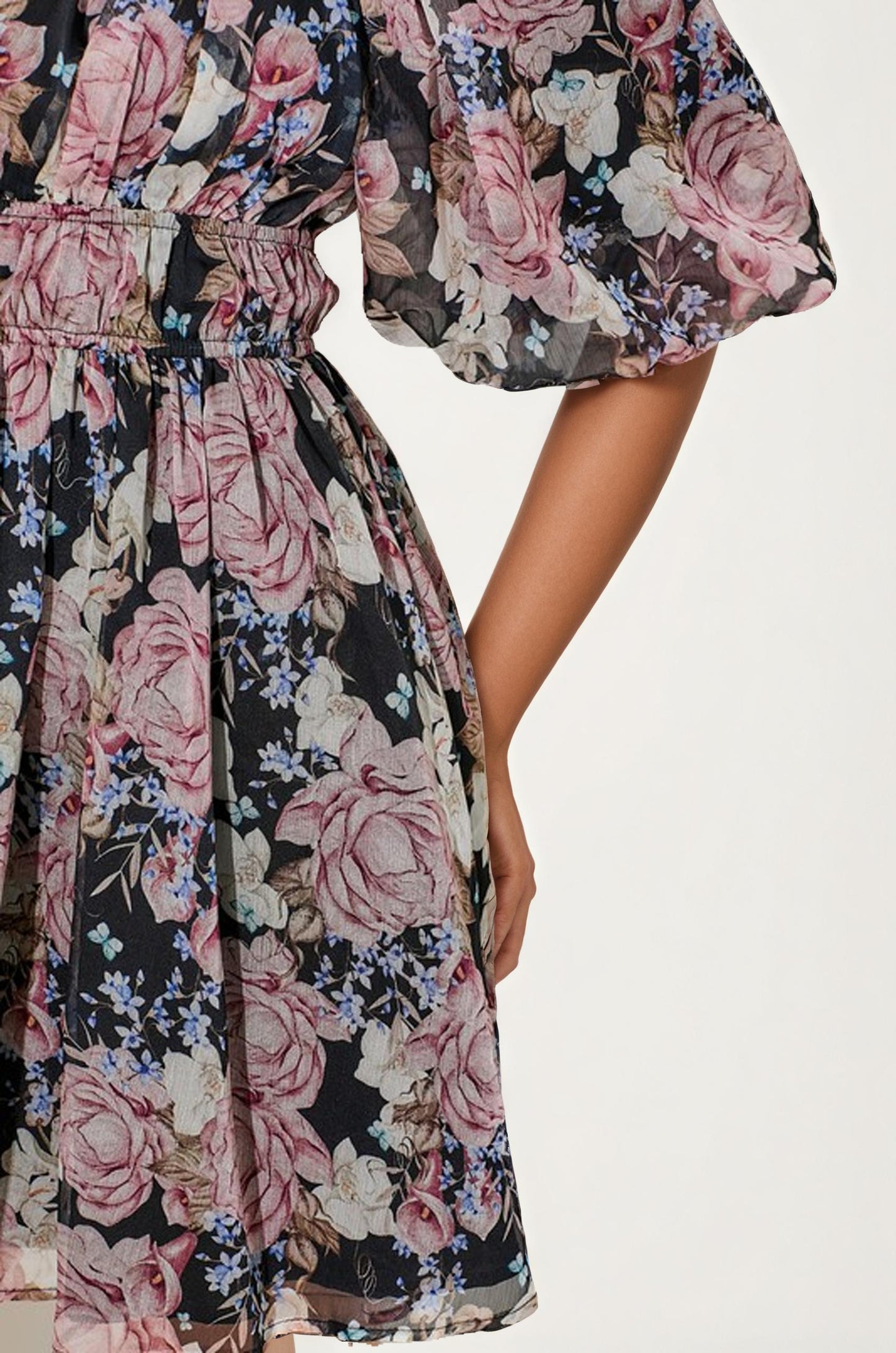 Puff Sleeve Floral Mini Dress with Smocked Waist
