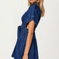 Belted Denim Mini Dress with V-Neckline
