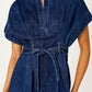 Belted Denim Mini Dress with V-Neckline