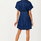 Belted Denim Mini Dress with V-Neckline