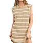 Beige and White Striped Sleeveless Knit Mini Dress