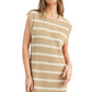 Beige and White Striped Sleeveless Knit Mini Dress