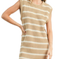Beige and White Striped Sleeveless Knit Mini Dress