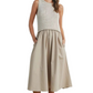 Sleeveless Beige Maxi Dress with Textured Knit Bodice