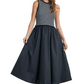 Black and White Striped Knit Top Woven Skirt Sleeveless Maxi Dress