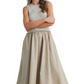 Sleeveless Beige Maxi Dress with Textured Knit Bodice