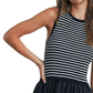 Black and White Striped Knit Top Woven Skirt Sleeveless Maxi Dress