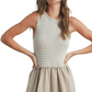 Sleeveless Beige Maxi Dress with Textured Knit Bodice