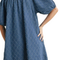 Denim Blue Mini Dress with Puff Sleeves and Tie Neckline