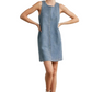 Sleeveless Denim Mini Dress with Textured Vertical Stripe Design