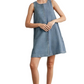 Sleeveless Denim Mini Dress with Textured Vertical Stripe Design