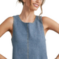 Sleeveless Denim Mini Dress with Textured Vertical Stripe Design