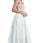 Beige and White Striped Knit Bodice Tiered Midi Dress with Spaghetti Straps
