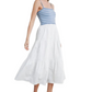 Blue and White Striped Knit Bodice Tiered Midi Dress with Spaghetti Straps
