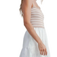 Beige and White Striped Knit Bodice Tiered Midi Dress with Spaghetti Straps