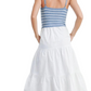 Blue and White Striped Knit Bodice Tiered Midi Dress with Spaghetti Straps