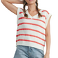 White and Red Striped Sleeveless V-Neck Knit Sweater Vest