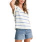 White and Blue Striped Sleeveless V-Neck Knit Sweater Vest