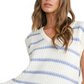 White and Blue Striped Sleeveless V-Neck Knit Sweater Vest