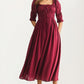 Smocked Bodice Puff Sleeve Maxi Dress with Flowing Skirt
