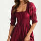 Smocked Bodice Puff Sleeve Maxi Dress with Flowing Skirt