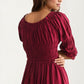 Smocked Bodice Puff Sleeve Maxi Dress with Flowing Skirt
