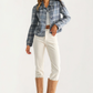 Cropped Plaid Jacket with Button Front and Pocket Detail