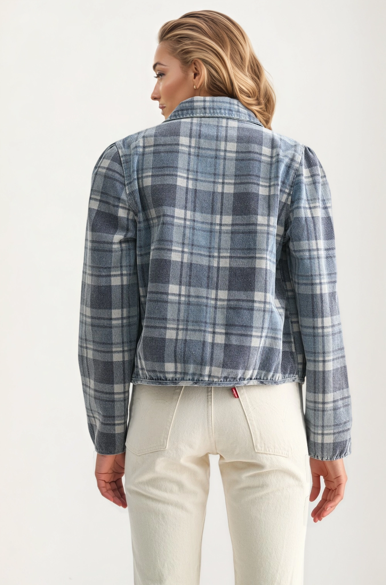 Cropped Plaid Jacket with Button Front and Pocket Detail