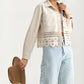 Scalloped Hem Button-Front Jacket with Eyelet Cutout Detail
