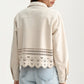 Scalloped Hem Button-Front Jacket with Eyelet Cutout Detail