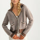 Cropped Button-Front Cardigan with Contrast Trim