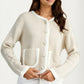 Button Front Cardigan with Contrast Trim and Front Pockets