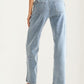 High Rise Embroidered Floral Straight Leg Denim Jeans
