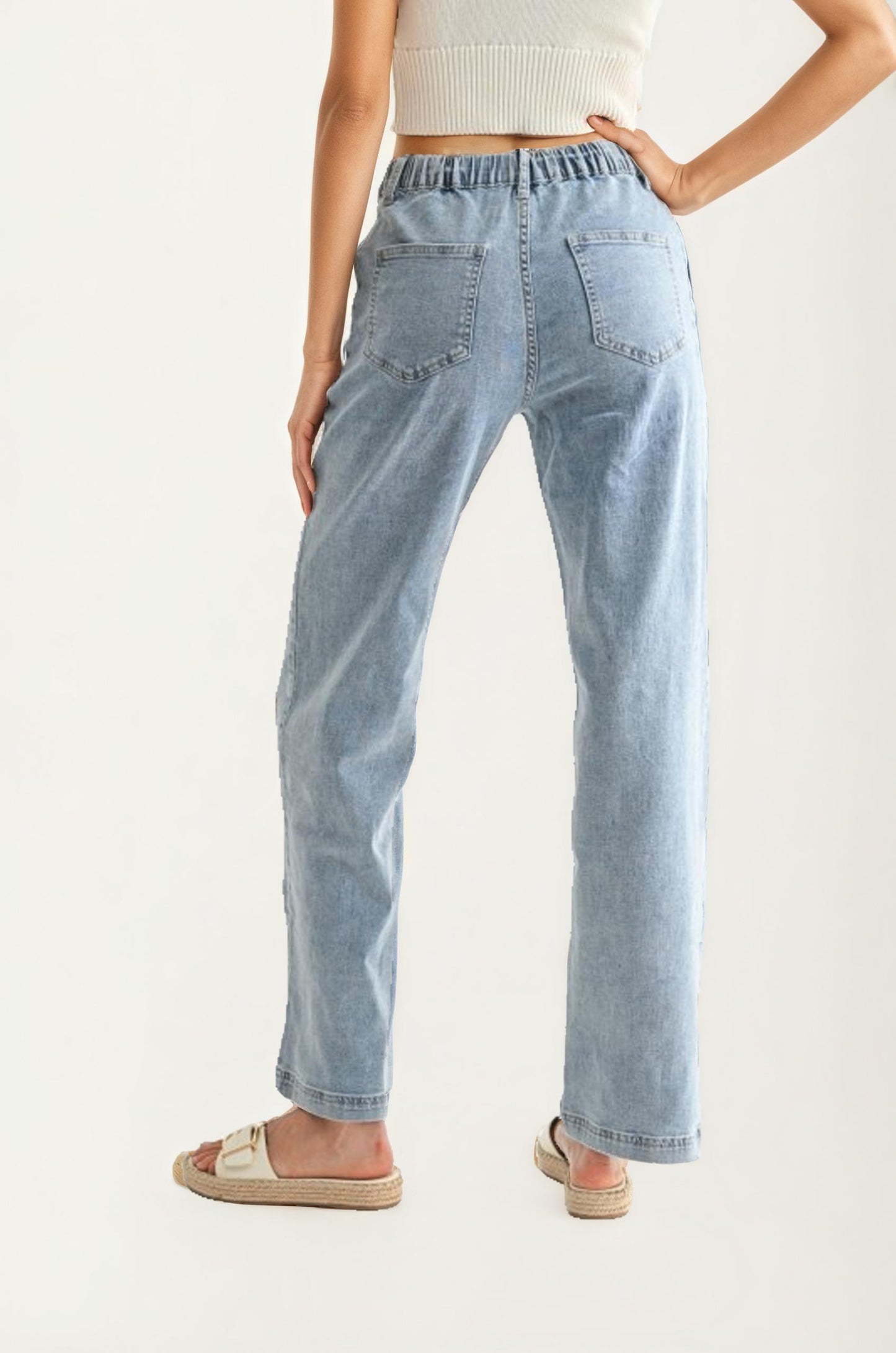 High Rise Embroidered Floral Straight Leg Denim Jeans