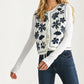 White Quilted Vest with Bold Black Floral Embroidery