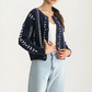Button Front Cardigan with White Stitch Detailing