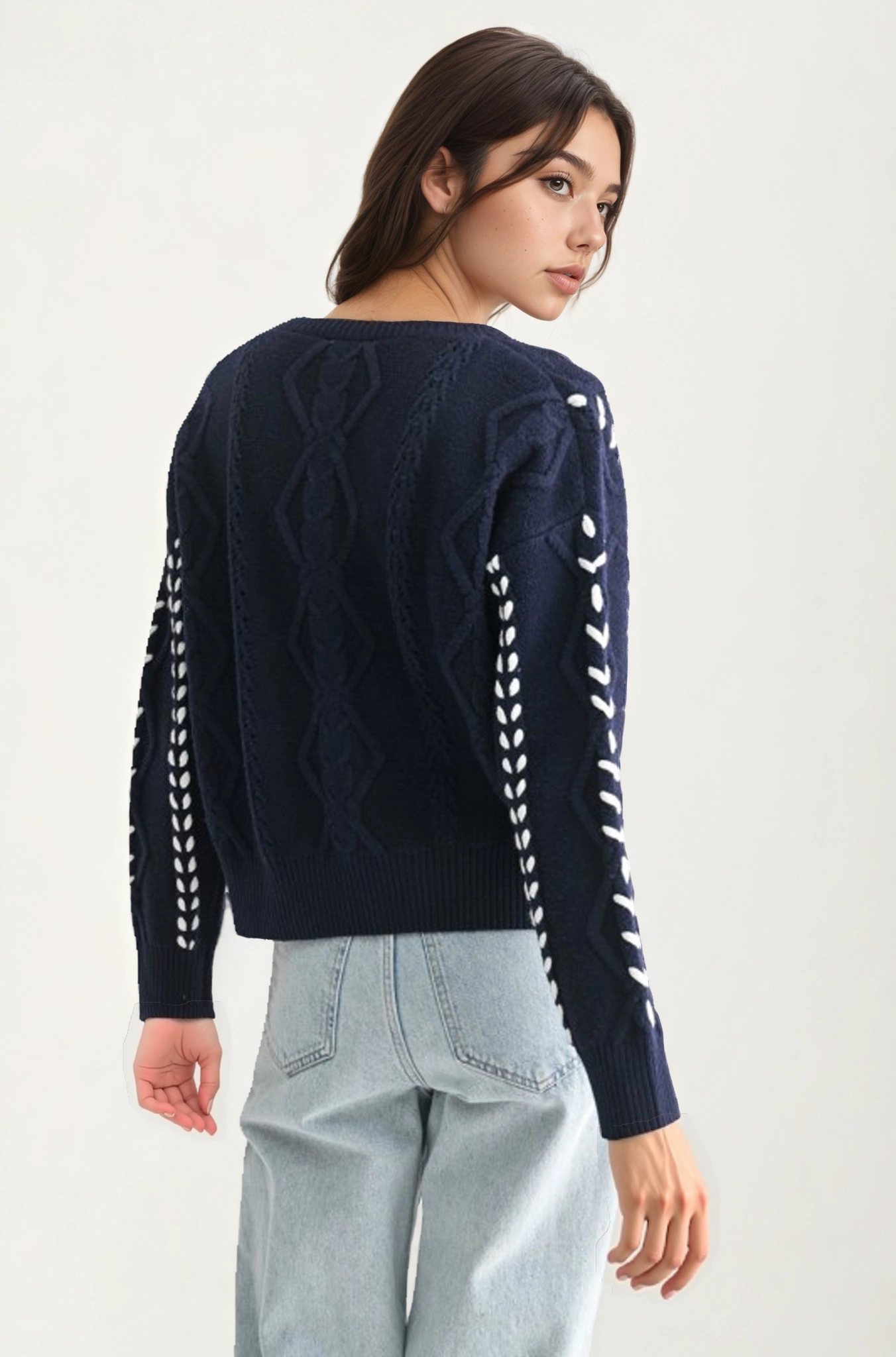 Button Front Cardigan with White Stitch Detailing