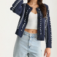 Button Front Cardigan with White Stitch Detailing
