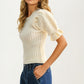 Puff Sleeve Cream Sweater with Cable Knit Detail