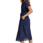Navy Eyelet Shirt Dress Button Front Tie Waist Short Sleeves Scalloped Hem